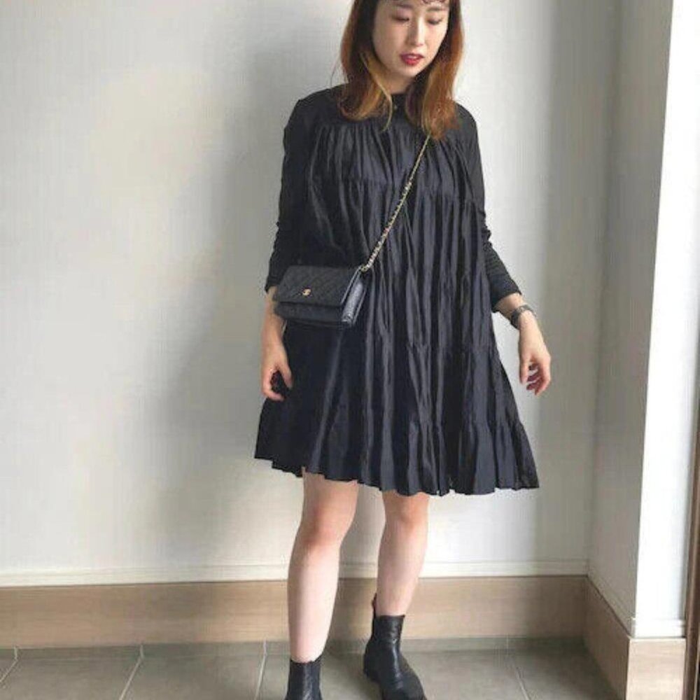 Merlette Soliman Tiered Mini Dress Babydoll Black Flared Cotton XS New